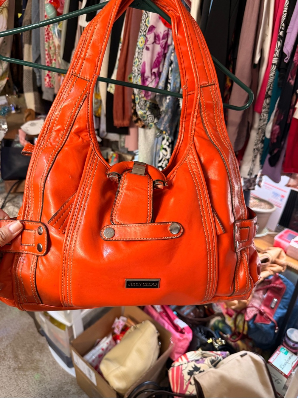 Jimmy Choo Vibrant Orange Leather Hobo Shoulder Bag